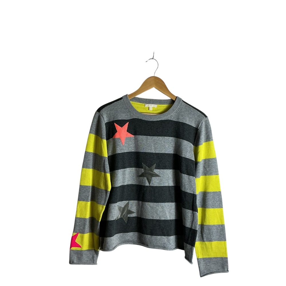 Lisa Todd Small Lucky Star Striped Sweater Embroidered Cozy Celestial Preppy